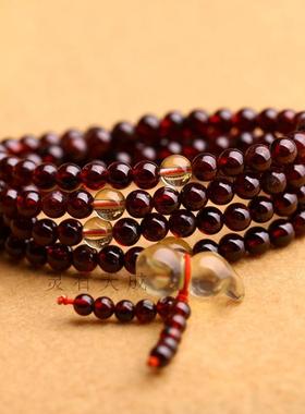 天然酒红石榴石葫芦多圈佛珠手链