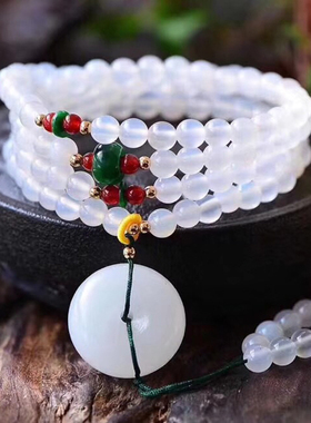天然平安扣手串白玛瑙