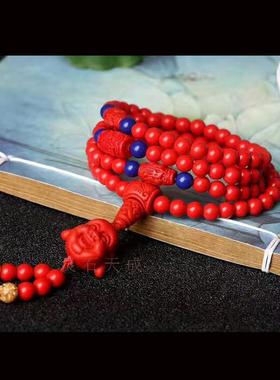 天然朱砂弥勒佛多圈手串