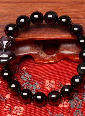 天然彩虹眼男女款饰品黑曜石狐狸