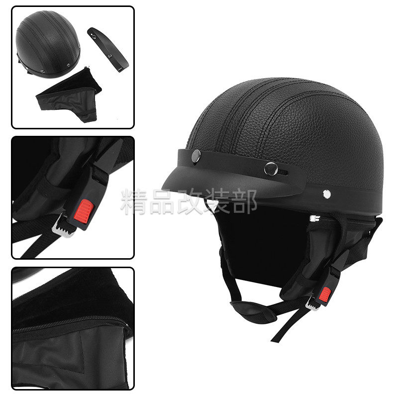 夏季电动车骑行半盔男女摩托车复古哈雷头盔个性瓢盔安全盔机车帽