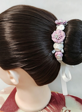 儿童女孩节日舞蹈表演头饰花滑芭蕾舞发带日常丸子花苞头课堂发饰