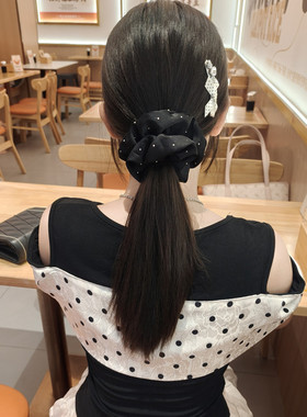 高级感黑色烫钻大肠发圈自制百搭优雅发饰女丸子头扎马尾头饰发绳