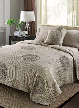 外贸尾单欧美纯全棉绗缝轻奢风床盖三件套长绒夹棉床单空调夏凉被