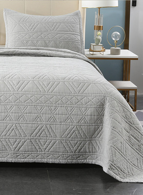 出口纯色全棉纱布加大床盖三件套简约灰色纯棉双人绗缝被床单夏被