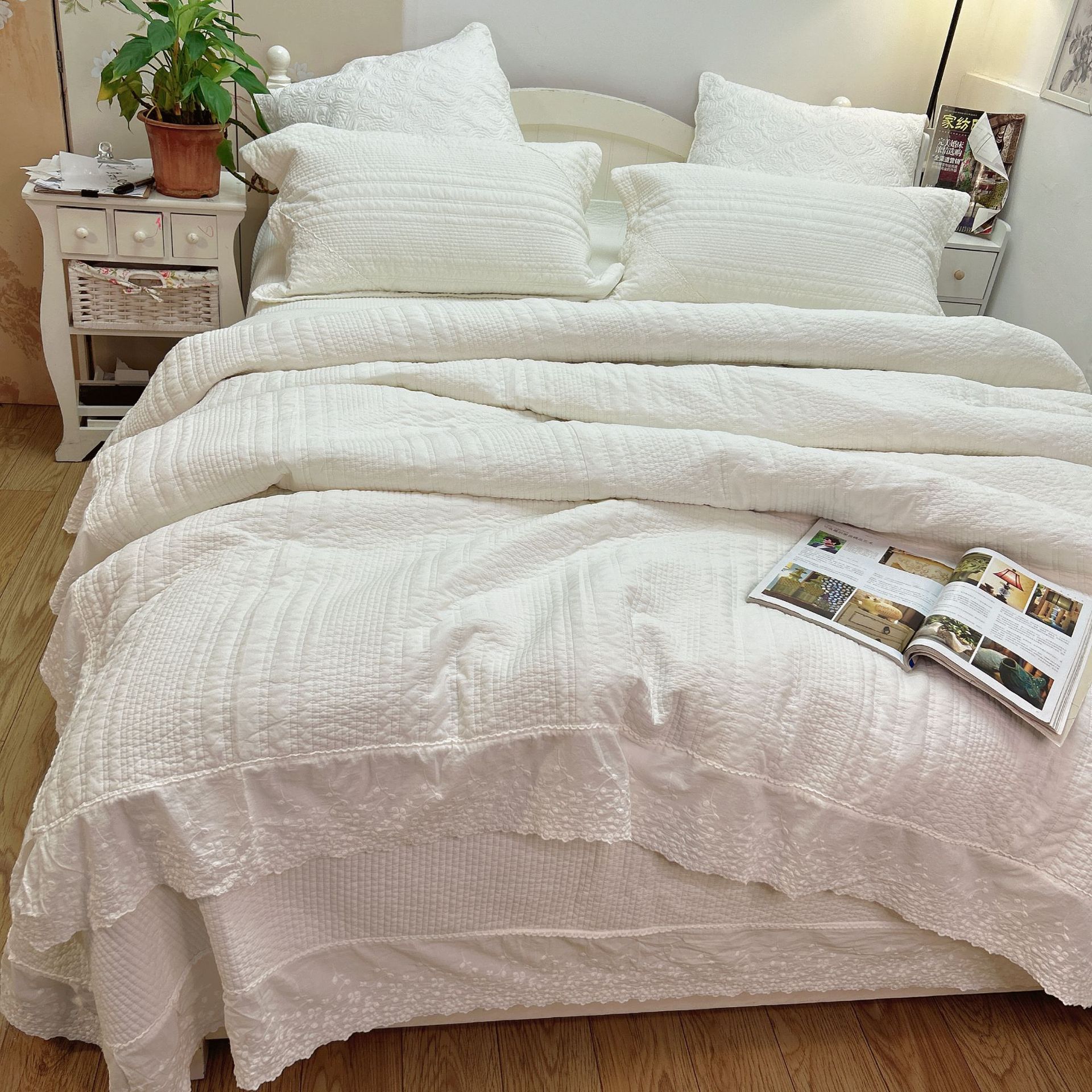 高货 韩国120支纯棉巴厘纱植物砂洗染色绗缝床盖被套四件套春秋被