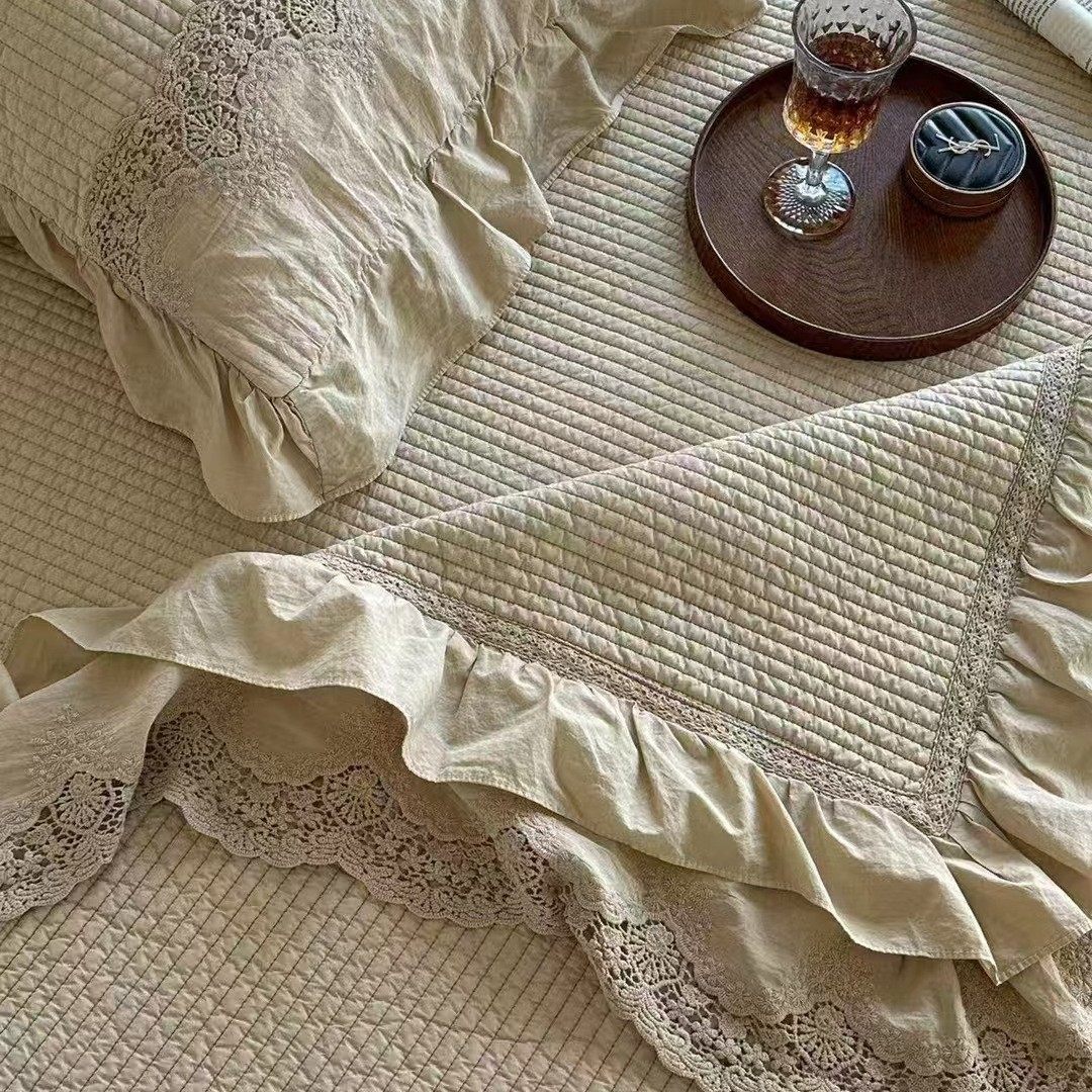韩国 重工法式蕾丝全棉床盖三件套 蕾丝花边酵素砂洗纯棉外贸床盖,床上用品,床盖,淘宝优惠券,粉丝福利购,淘宝优惠卷
