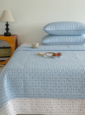 韩国米粒刺绣双面纯棉床盖三件套夹棉防滑床单单双人四季通用全棉