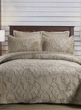 高档冬季加绒牛奶绒床盖三件套2023四季通用一面绒一面纯棉床单毯