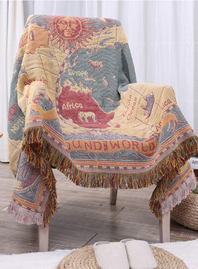 美式世界地图全盖沙发巾线毯子挂毯防尘罩套四季客厅地毯全铺