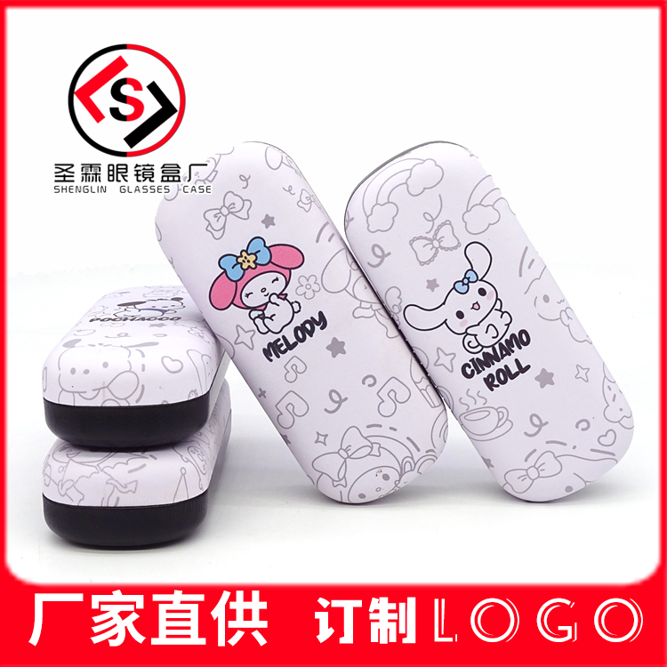一百满版卡通眼镜盒中长条学生可爱近视通用铁盒抗压PU厂家印logo