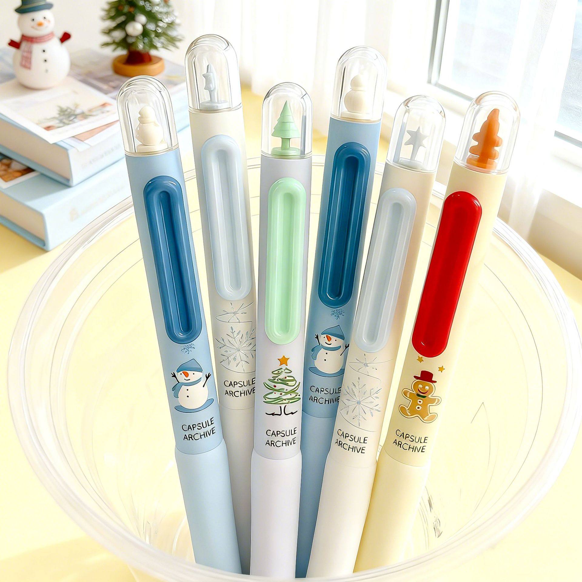 东米中性笔冰雪绮梦胶囊按动笔高颜值速干圣诞限定CS双珠刷题笔