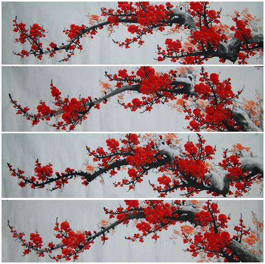 特价纯手绘斗方国画梅花红梅报春图客厅装饰画写意花鸟条屏字画