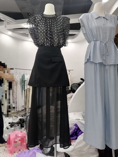 女立领波点无袖 2025春夏连衣裙套装 上衣＋拼纱半身裙浪漫两件套裙