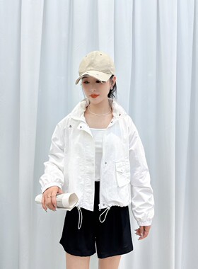 欧版工装外套女2024春夏新款欧货立体口袋短款小个子薄棉外套夹克