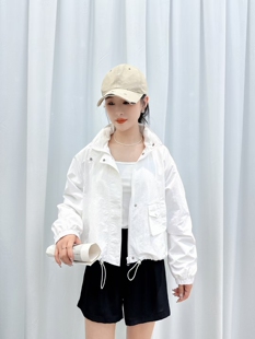欧版工装外套女2024春夏新款欧货立体口袋短款小个子薄棉外套夹克