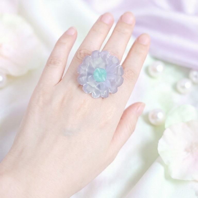 欧根纱手工饰品系列可爱超仙小众泡泡花曲奇饼干戒指开口