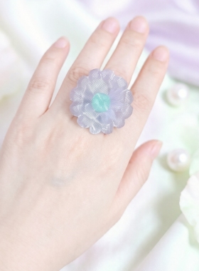 欧根纱手工饰品系列可爱超仙小众泡泡花曲奇饼干戒指开口