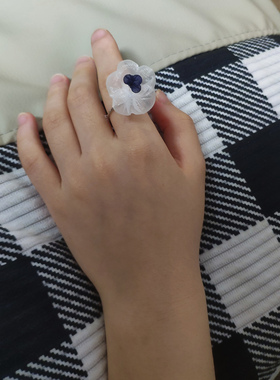 日系首饰系列欧根纱可爱超仙小众泡泡花梦幻小花开口戒指小清新