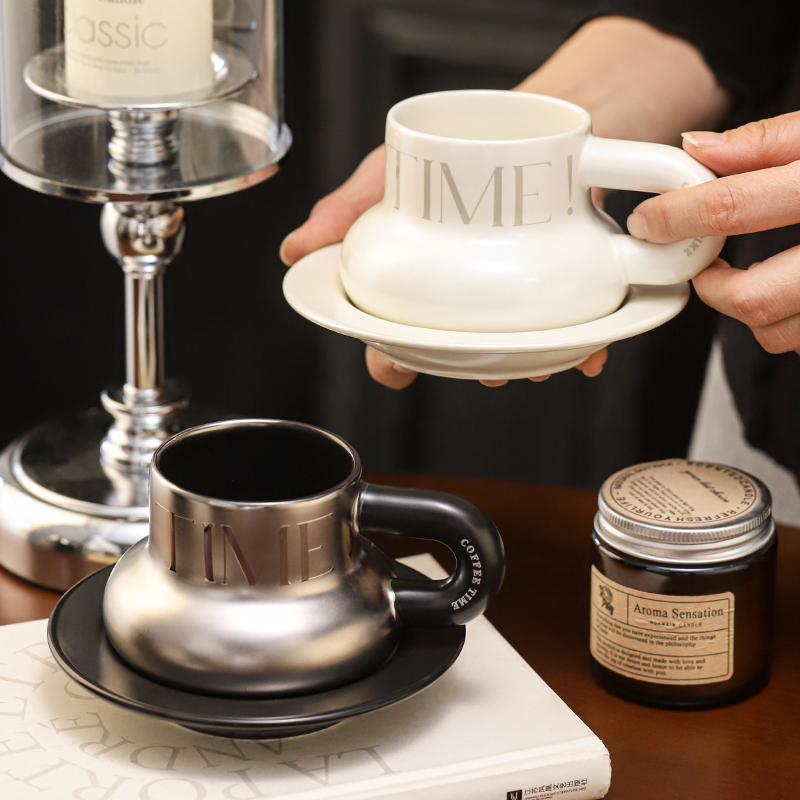大容量陶瓷咖啡杯碟珠光白创意