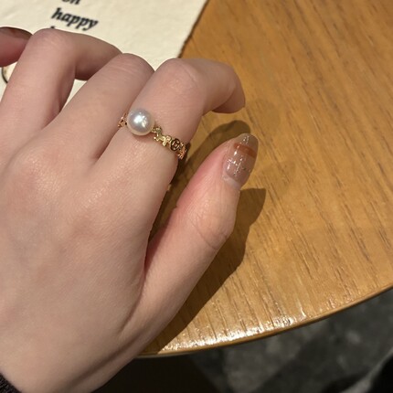 马上有钱天然6-7mm正圆海水akoya珍珠戒指极强光小灯泡新年礼物