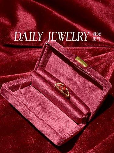 天然墨西哥火欧泊S925纯银镀18K金镶嵌戒指小众原创设计轻奢气质