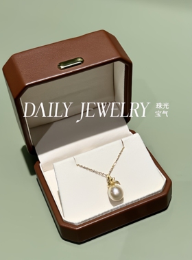 拉丝工艺金灿灿天然浅金色南洋金珠吊坠项链18k金镶嵌高端奢华