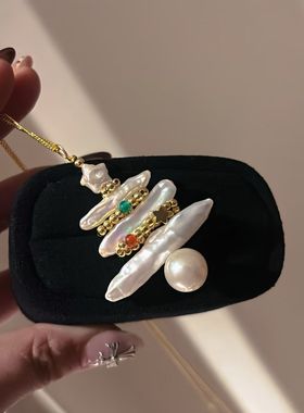 圣诞节限定天然松石撞色牙签珠+圣诞树神仙组合吊坠胸针肌理感绝