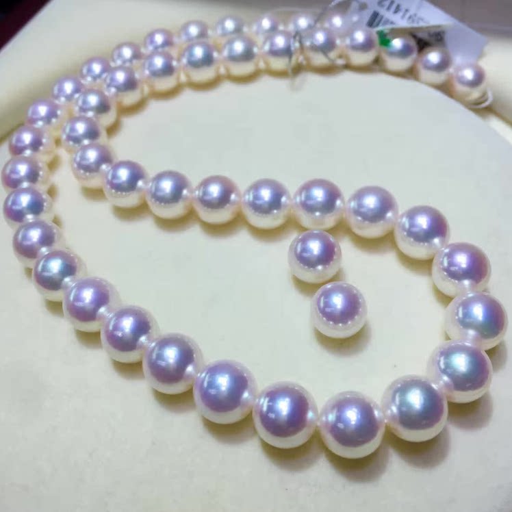 新品7-8-9-10-11mm天然日本akoya海水天女白色珍珠项链附天女证书