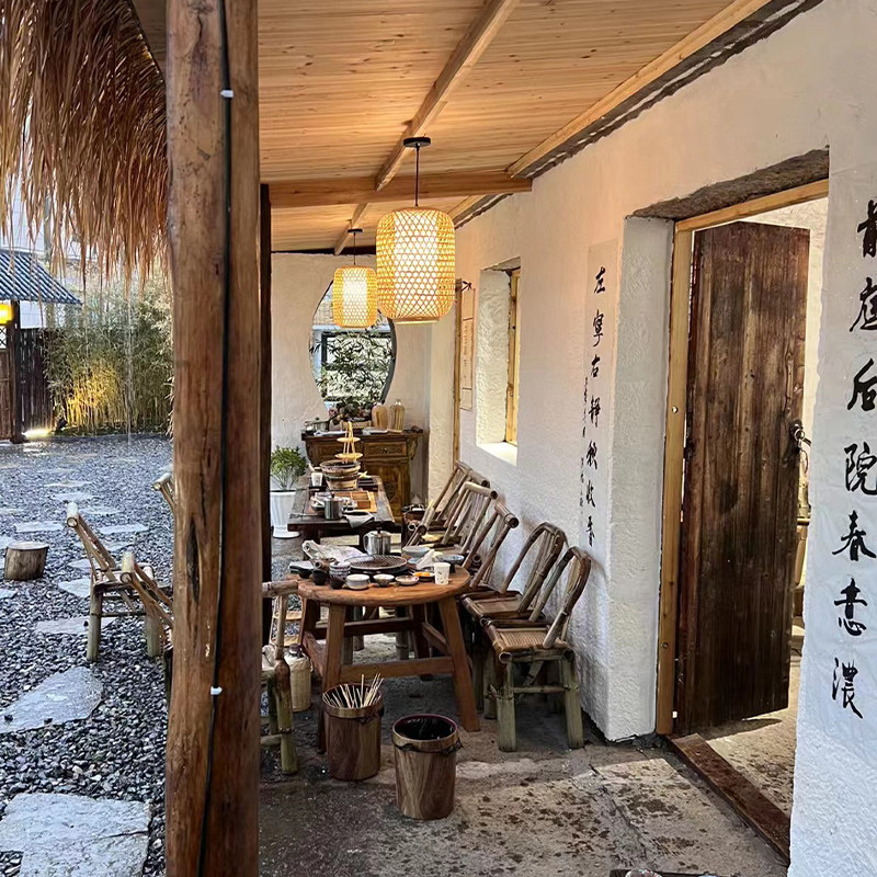 走廊里的竹编灯庭院凉亭民宿吊灯侘寂风中式复古室外户外小院仿古