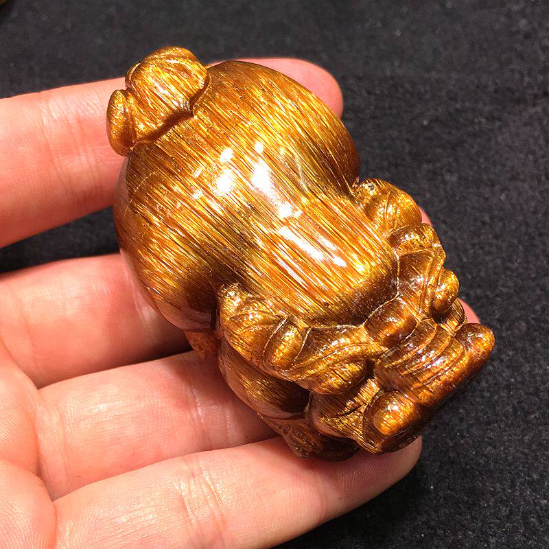 全美 天然巴西老料 铜条发晶貔貅吊坠 发晶貔貅 猫眼 顺发 手把件