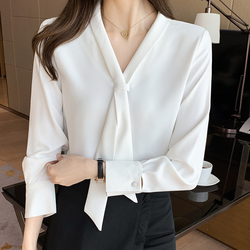 2026春秋新款上衣女白色雪纺蕾丝衫/雪纺衫