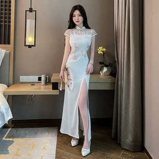 中式旗袍连衣裙性感低胸夜店夜场SPA酒店沐足柔式按摩技师工作服