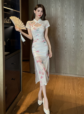 中式旗袍连衣裙时尚修身夜场足浴养生会所柔式按摩SPA技师工作服