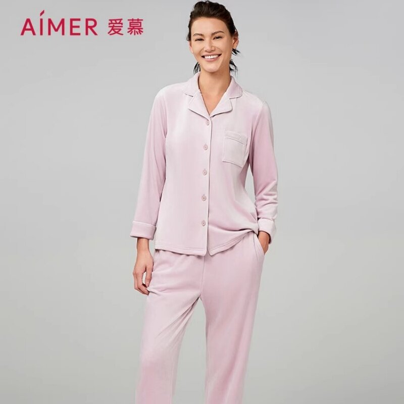 爱慕情侣睡衣女春秋本命年红色长袖长裤分身海岛绒家居服套装
