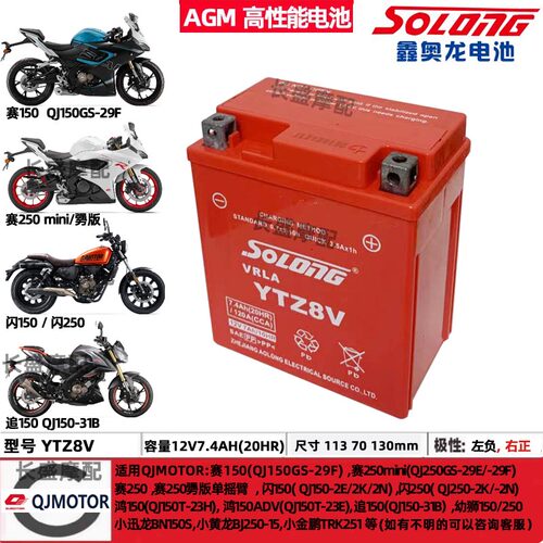 QJ钱江鸿150ADV都市 闪150 250赛250mini犟版逸250摩托车电瓶电池