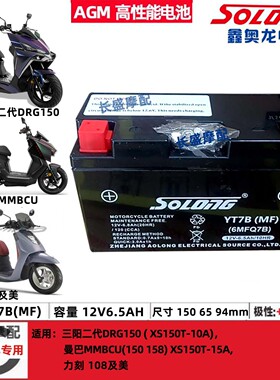 YT7B(MF)三阳DRG 2二代150 XS150T-10A曼巴力刻108及美电瓶电池
