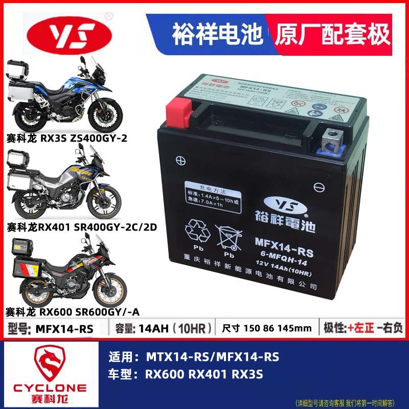 MTX14-RS赛科龙RX600 RX401 RX3S 派方星舰6宗申摩托车电瓶蓄电池