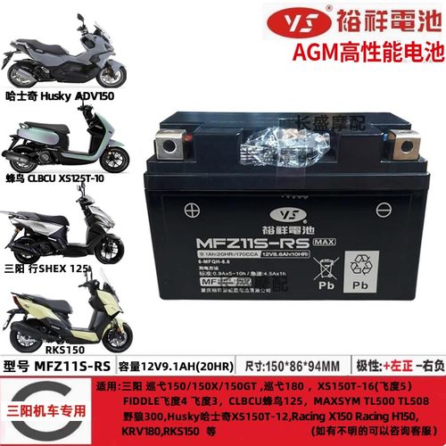 YTZ10S MF 9.1AH三阳SHEX蜂鸟125哈士奇150巡弋JET/GR150电瓶电池