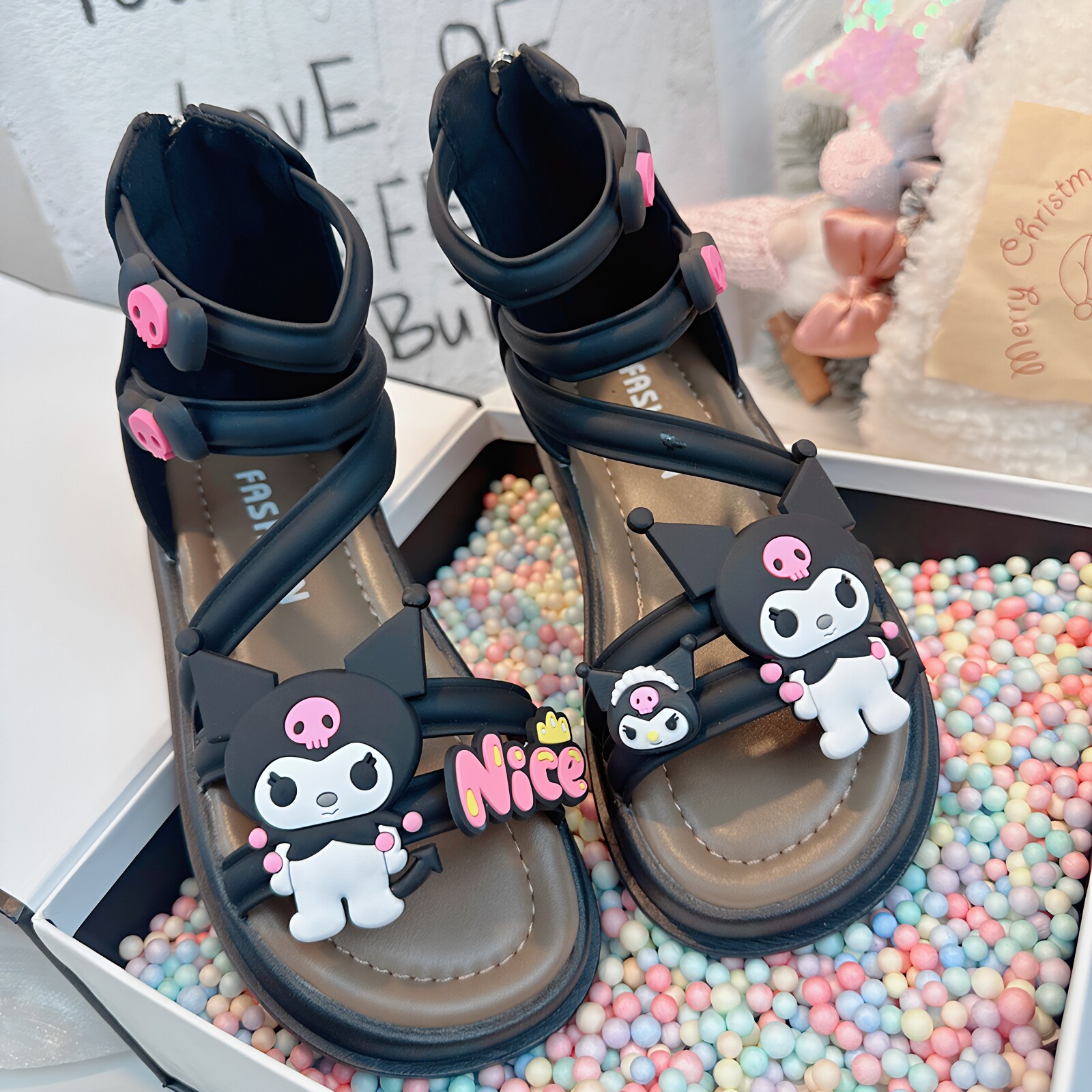 女童黑色罗马凉鞋夏款2026夏季新款露趾中大童女孩酷洛米儿童鞋子