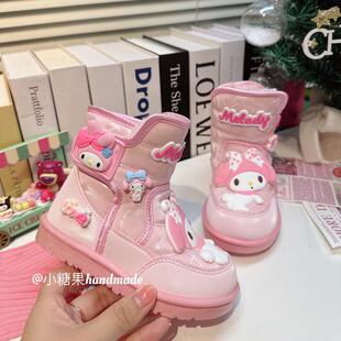 2025新款冬季儿童大棉鞋加绒加厚女宝雪地靴皮面防水防滑女童棉靴