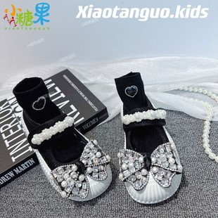 玛丽珍帆布鞋女童鞋水钻2026春秋新款儿童黑色饼干鞋女孩浅口单鞋