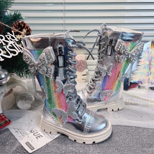 女童靴子春款长筒靴2026新款春季儿童鞋子小女孩马丁靴单里高筒靴