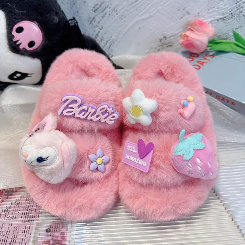 儿童棉拖鞋秋冬季女童室内家居保暖毛毛鞋女生可爱小女孩宝宝拖鞋