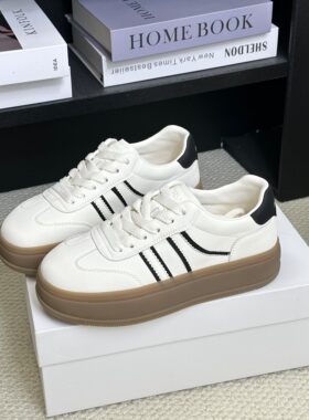 真皮德训鞋女2026春季新款牛筋厚底防滑学生舒适板鞋百搭小白鞋潮