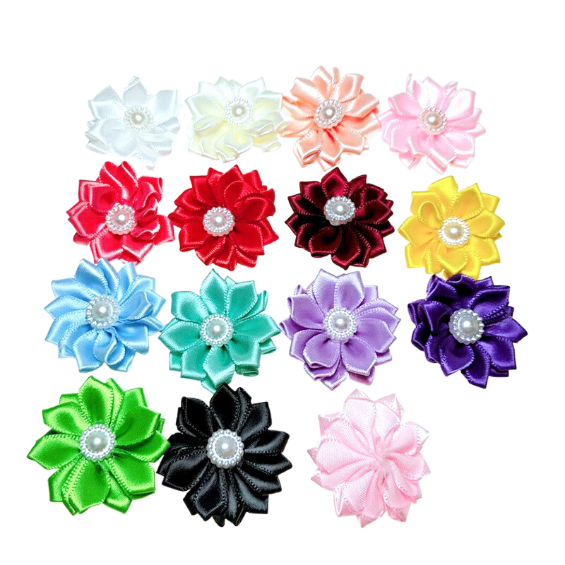 2017 多色镶珠多瓣花纯手工花服饰配件diy制作儿童发饰1个价3.5cm