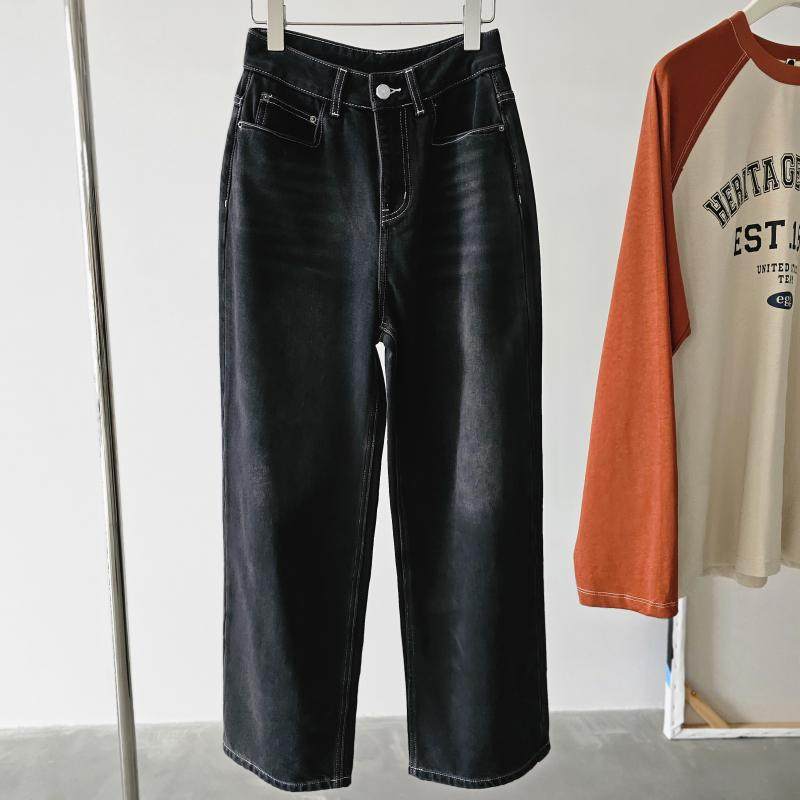 2302#复古柔软明线高腰宽松口袋直筒裤显瘦抓毛阔腿牛仔裤 0.84KG,女装/女士精品,牛仔裤,淘宝优惠券,粉丝福利购,淘宝优惠卷