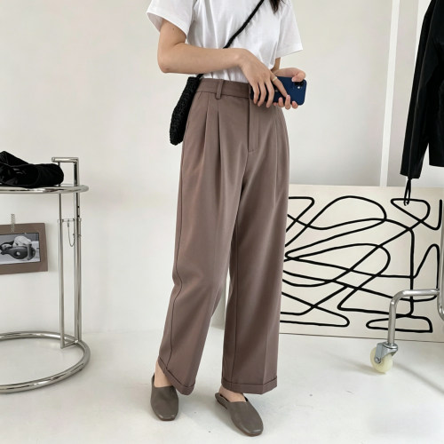 0311#品质好货~垂感高腰卷边休闲裤宽松显瘦直筒西装裤  0.45KG