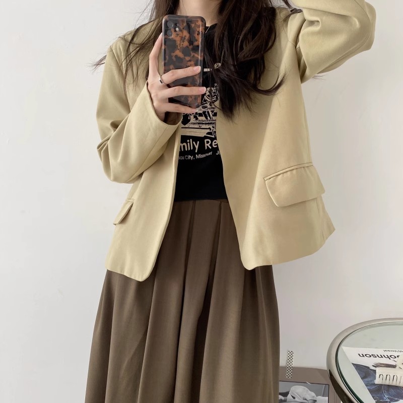 包邮！8680#简约百搭秋季女通勤风质感纯色短外套无领西装  0.5KG