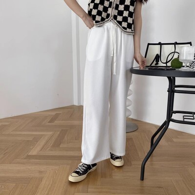 包邮！028# 抽绳设计~华夫格松紧高腰直筒裤   0.42KG